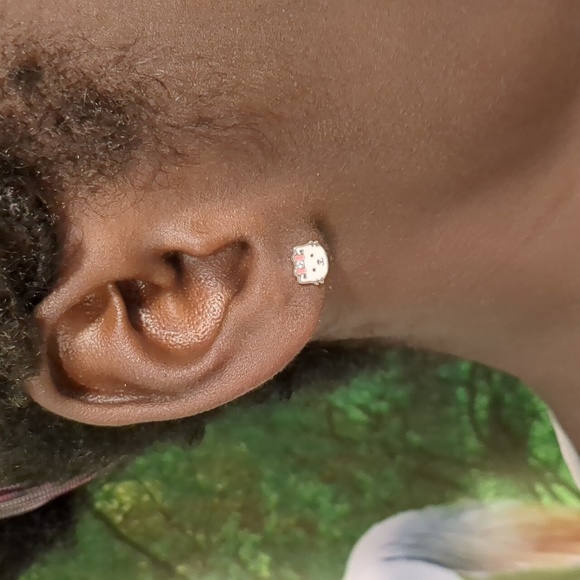 Children's Silver Cat Ear Studs - Picture 2 of 3